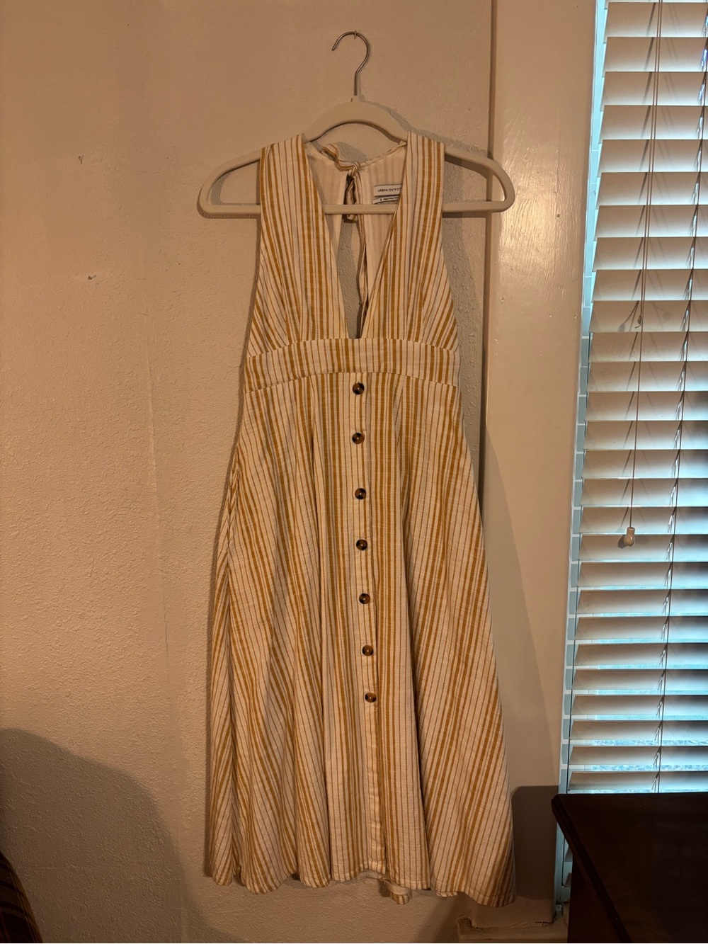 Urban Outfitters Linen Striped Yellow Midi Dress